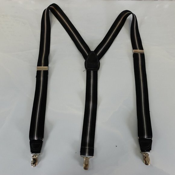 Suspender Mens Black Silver Leather Clip On Adjustable Strap Non Stretch Y Back‎ - Picture 1 of 7